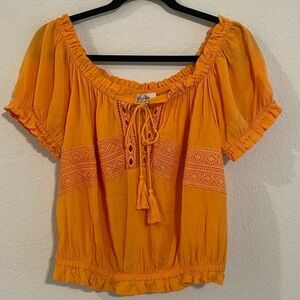 No Frills Women Tunic Top Large Orange Lace Lightweight Cottagecore Contemporary
